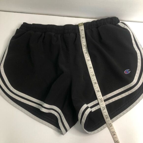 champion running shorts size medium black white stripes back zip pocket - Picture 8 of 11